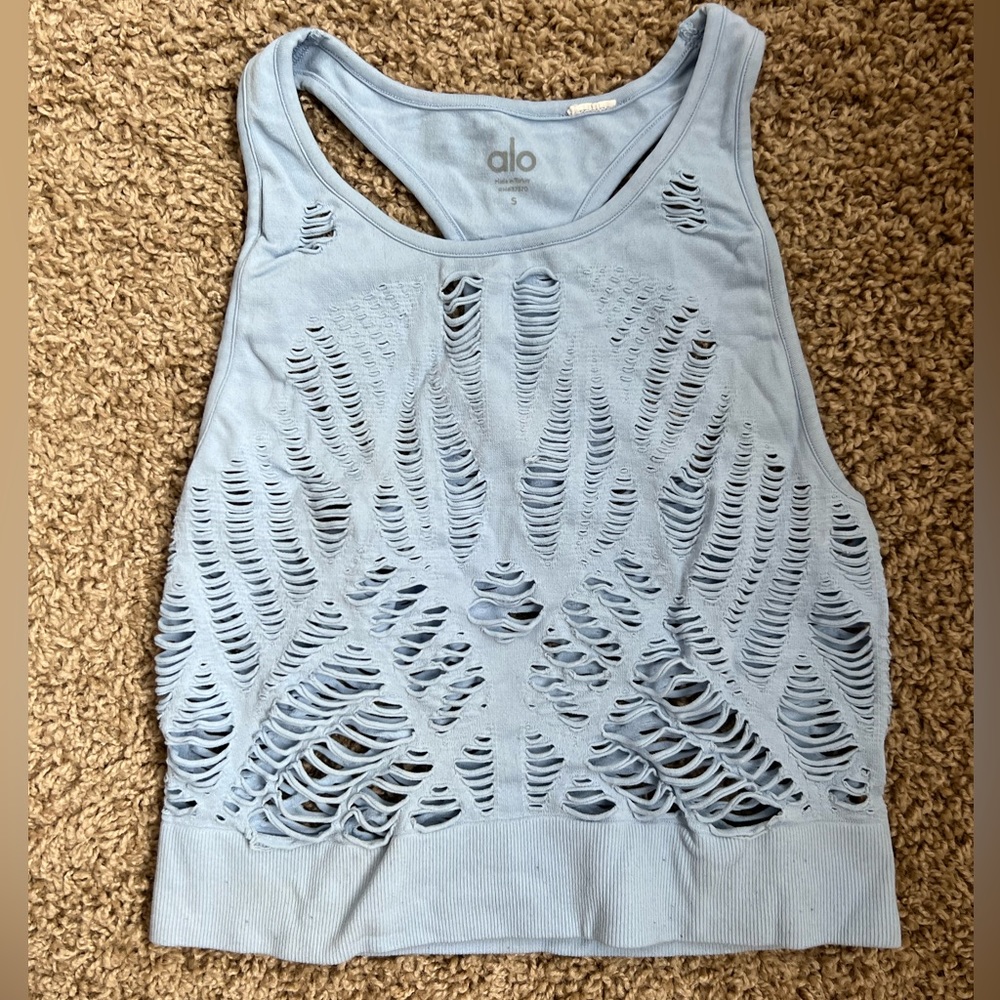 Alo Yoga vixen cutout crop top. Size S Periwinkle blue. Used with signs of wear.